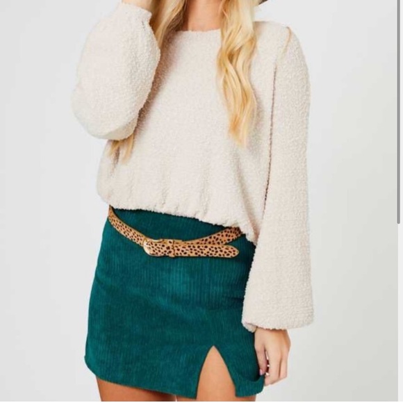 NWT Altar’d State Corduroy Ribbed Teal Slit Skirt - Picture 3 of 6